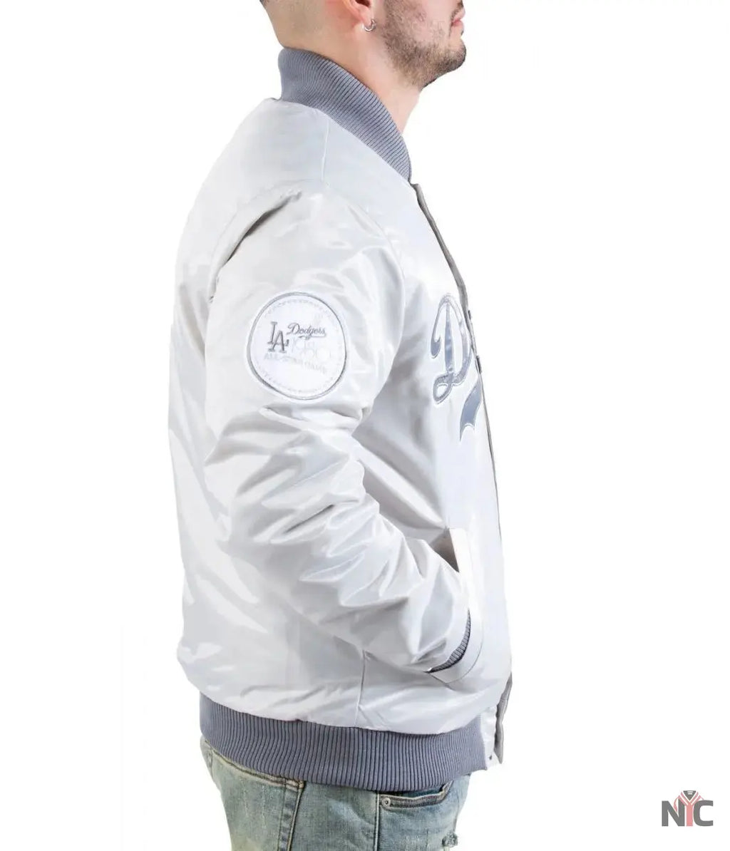 LA Dodgers Silver Satin Jacket NYC Jackets