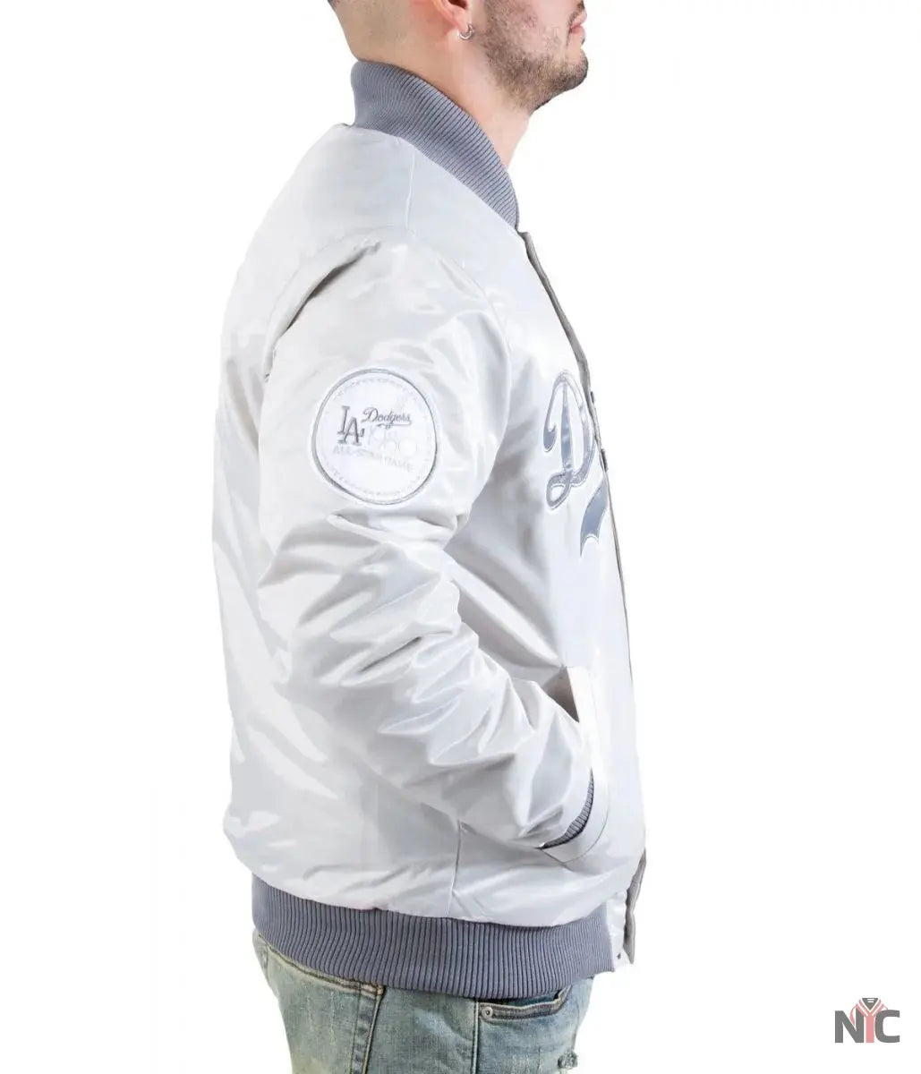 LA Dodgers Silver Satin Jacket NYC Jackets