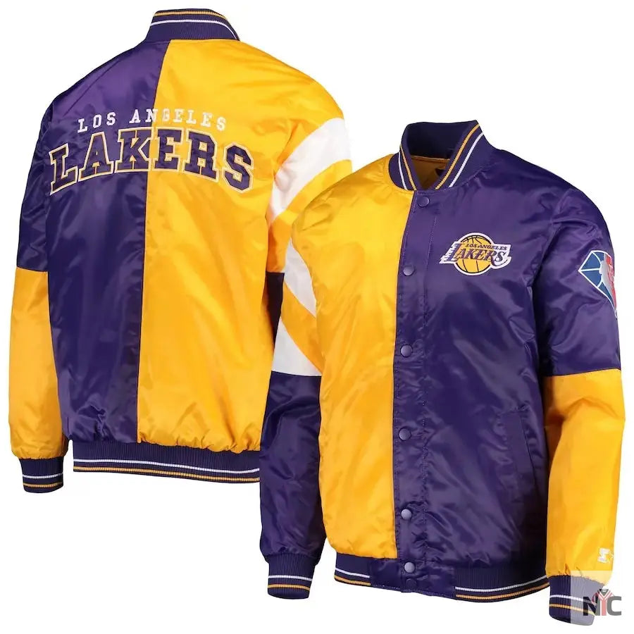 LA Lakers 75th Anniversary Leader Color Block Satin Jacket NYC Jackets