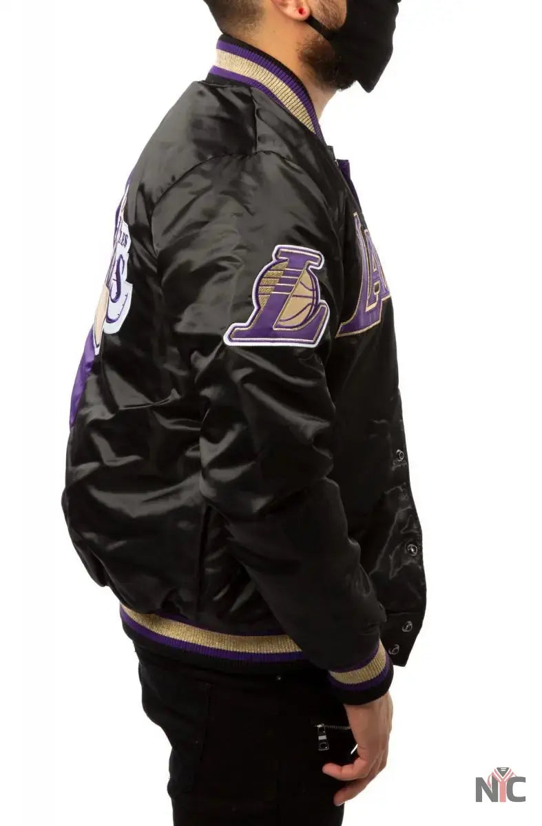 LA Lakers Black and Purple Satin Bomber Jacket NYC Jackets