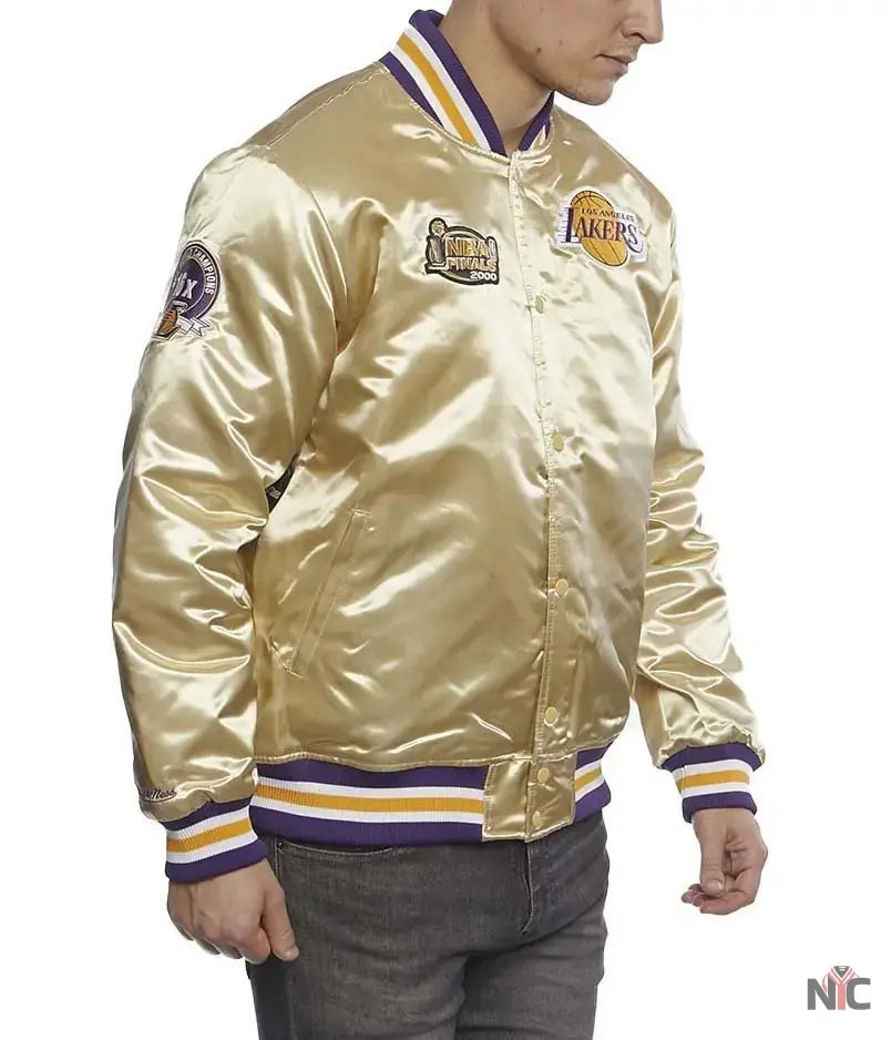 LA Lakers Championship Game Gold Satin Jacket NYC Jackets