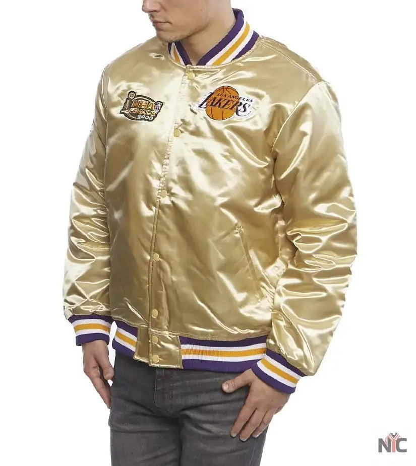 LA Lakers Championship Game Gold Satin Jacket NYC Jackets