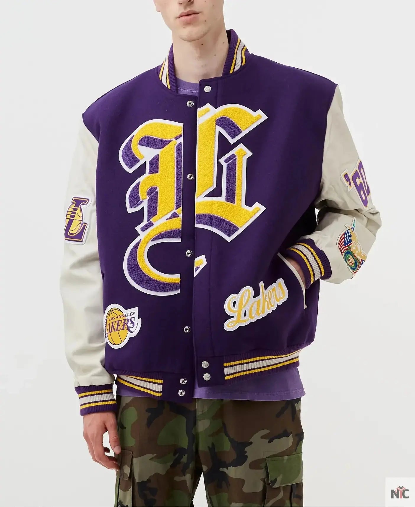LA Lakers Purple and White Wool Letterman Jacket NYC Jackets