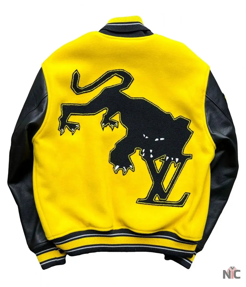 LV Letterman Yellow and Black Leather Jacket NYC Jackets