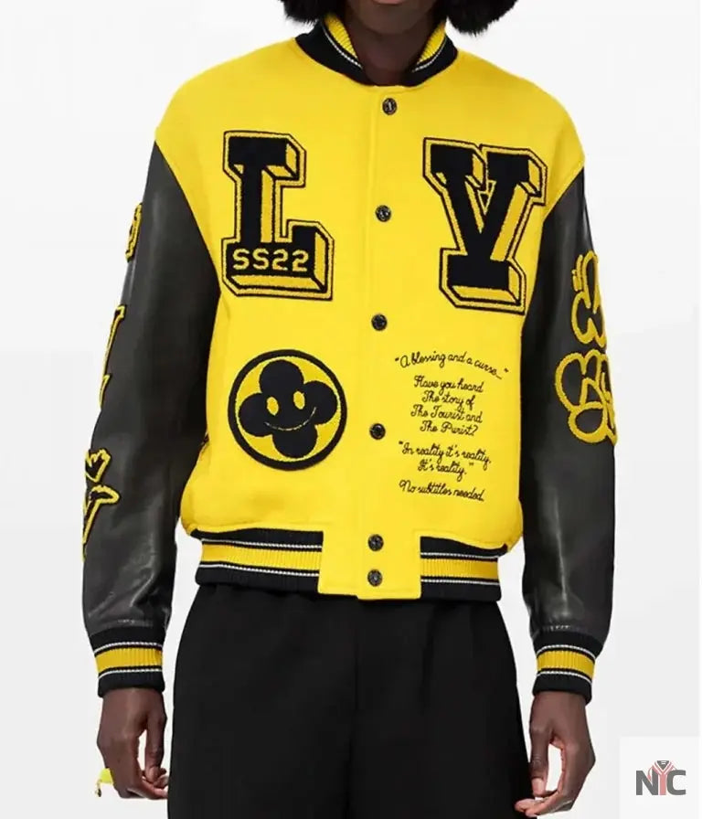 LV Letterman Yellow and Black Leather Jacket NYC Jackets