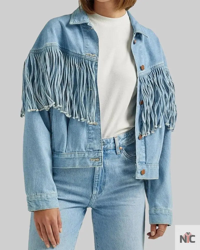 Landman 2024 Michelle Randolph Denim Fringe Jacket NYC Jackets