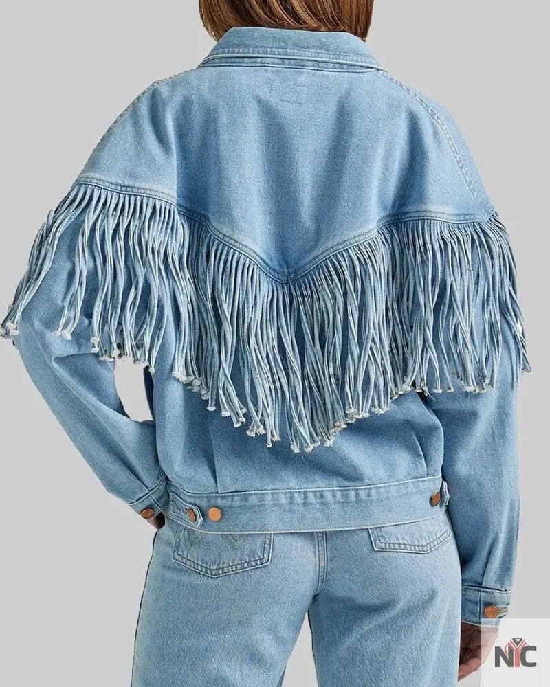 Landman 2024 Michelle Randolph Denim Fringe Jacket NYC Jackets