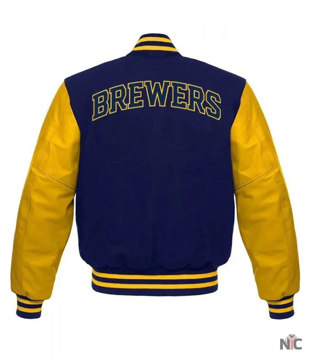 Letterman Milwaukee Brewers Yellow and Blue Jacket NYC Jackets