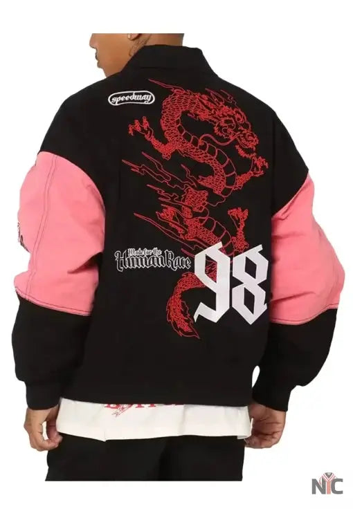 Loiter Racing Pink And Black Varsity Jacket NYC Jackets