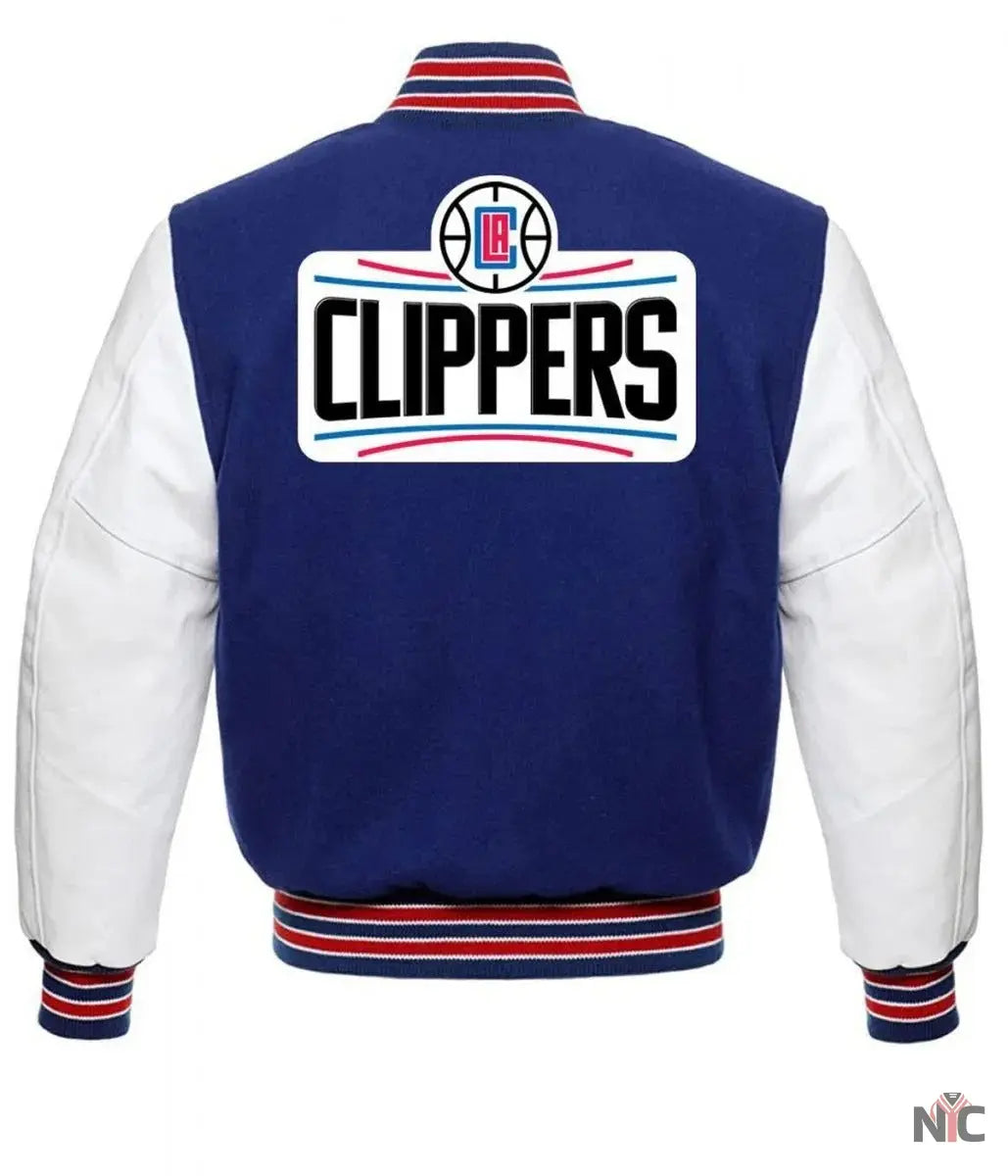 Los Angeles Clippers Basketball Blue and White Jacket NYC Jackets