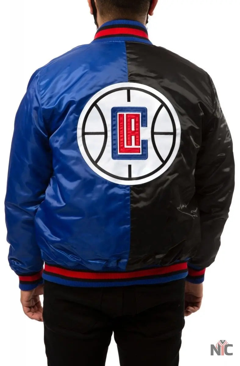 Los Angeles Clippers Black Blue Satin Bomber Jacket NYC Jackets