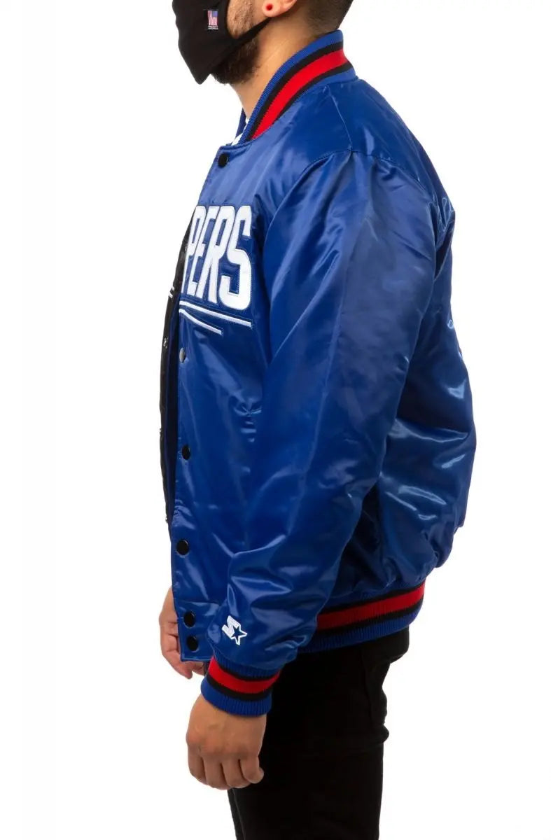 Los Angeles Clippers Black Blue Satin Bomber Jacket NYC Jackets