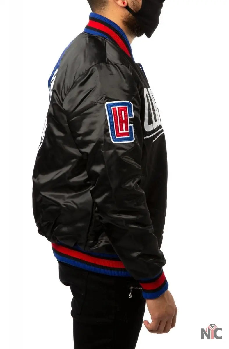 Los Angeles Clippers Black Blue Satin Bomber Jacket NYC Jackets