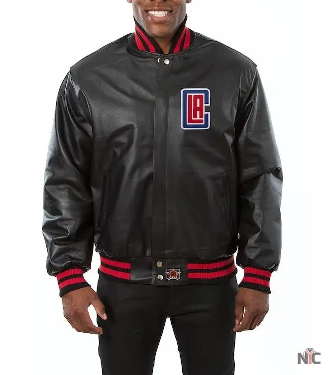 Los Angeles Clippers Black Leather Varsity Jacket NYC Jackets