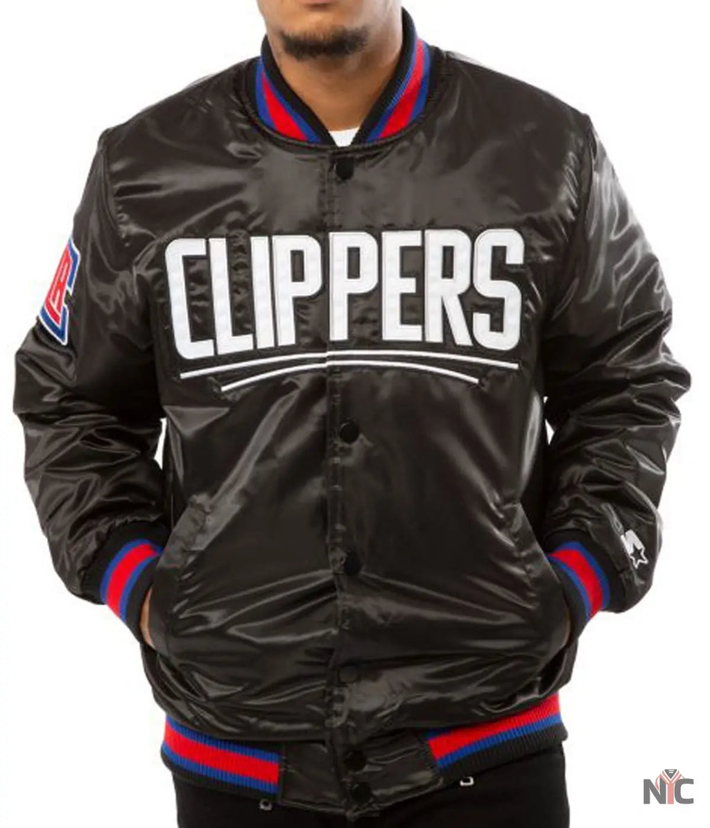 Los Angeles Clippers Black Satin Bomber Jacket NYC Jackets
