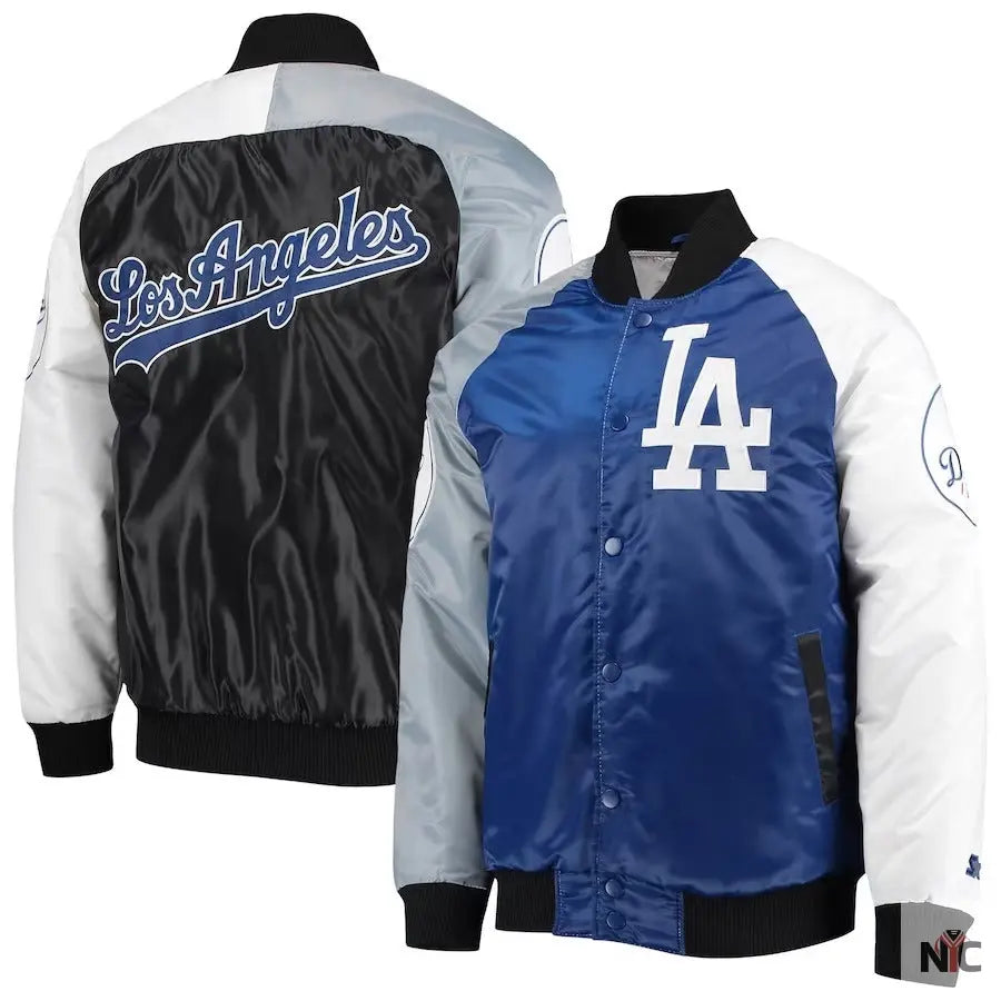 Los Angeles Dodgers Tri-color Satin Varsity Jacket NYC Jackets