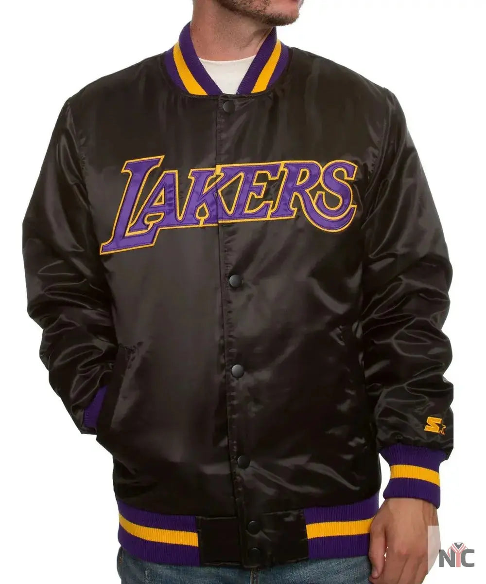 Los Angeles Lakers Black Bomber Satin Jacket NYC Jackets