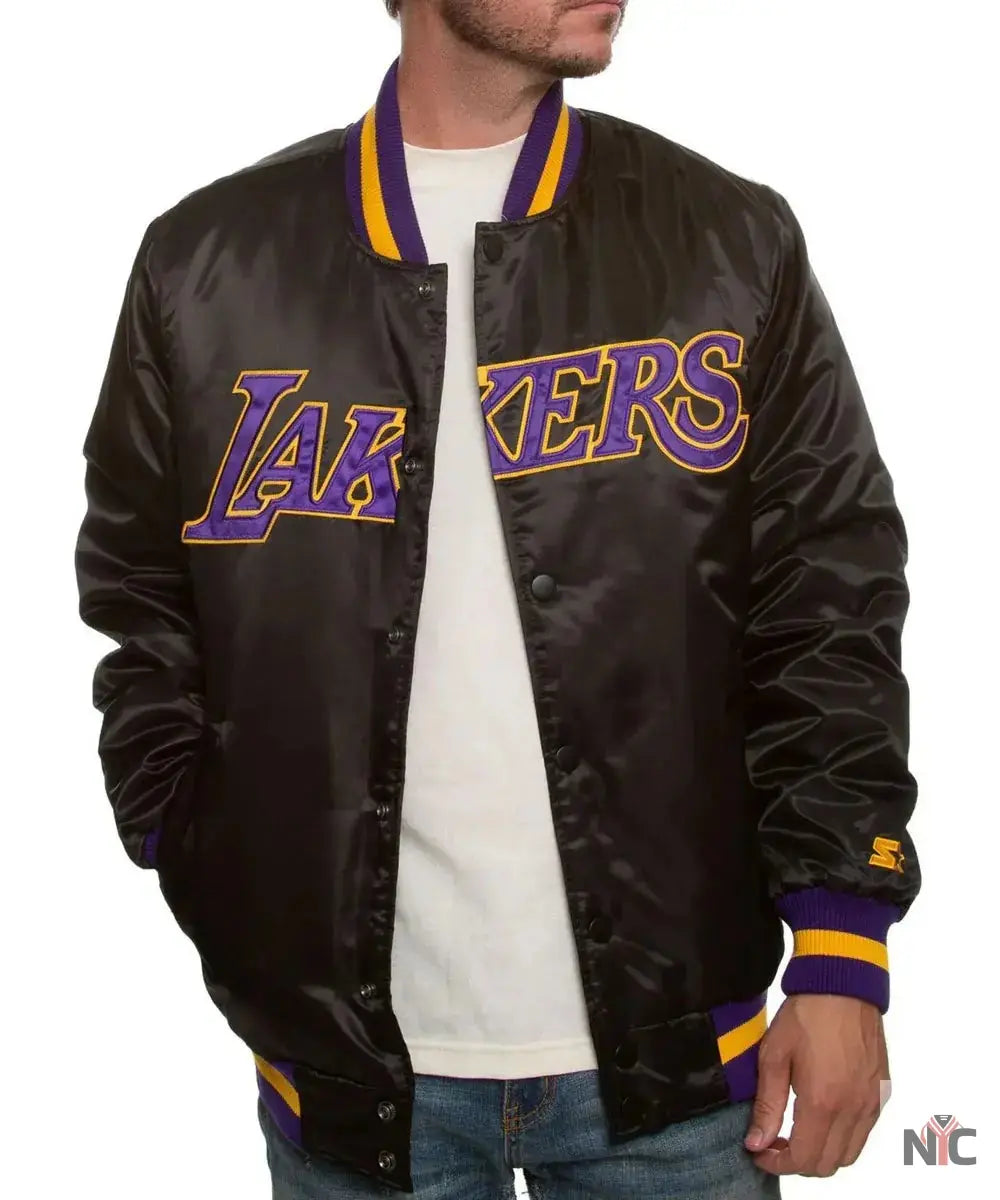 Los Angeles Lakers Black Bomber Satin Jacket NYC Jackets