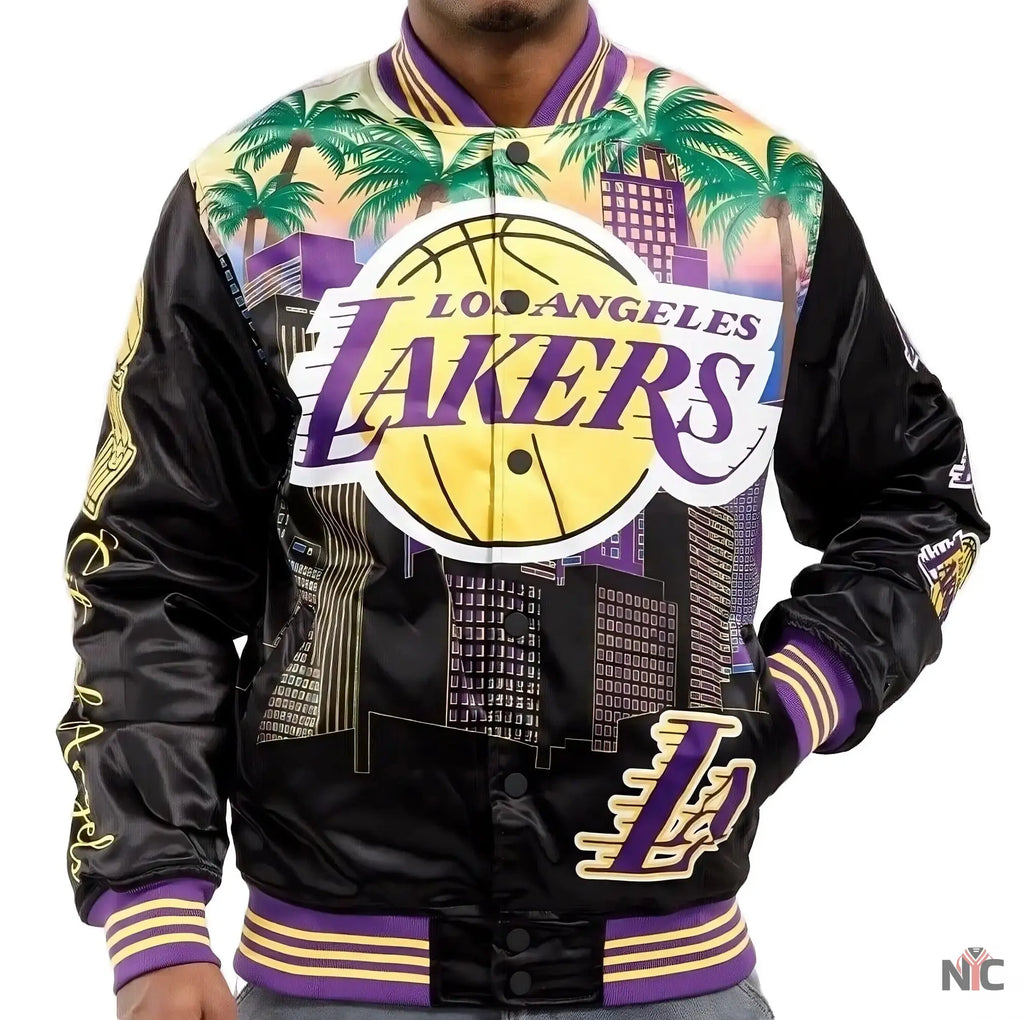 Los Angeles Lakers Black Championship Satin Jacket NYC Jackets