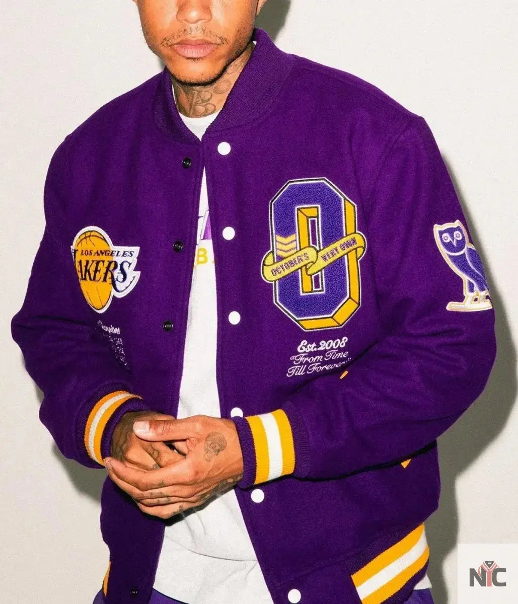 Los Angeles Lakers OVO Purple Wool Varsity Jacket NYC Jackets