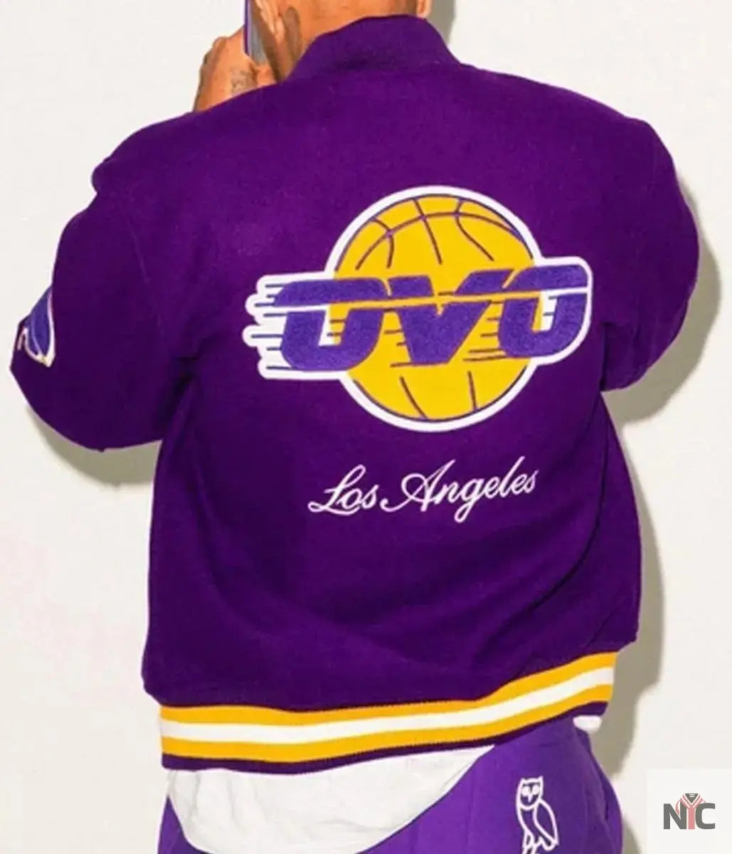 Los Angeles Lakers OVO Purple Wool Varsity Jacket NYC Jackets