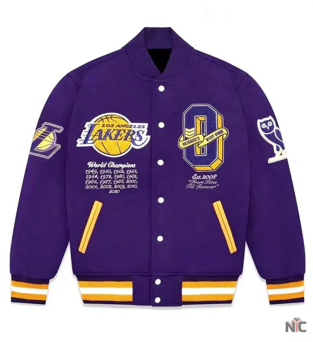 Los Angeles Lakers OVO Purple Wool Varsity Jacket NYC Jackets