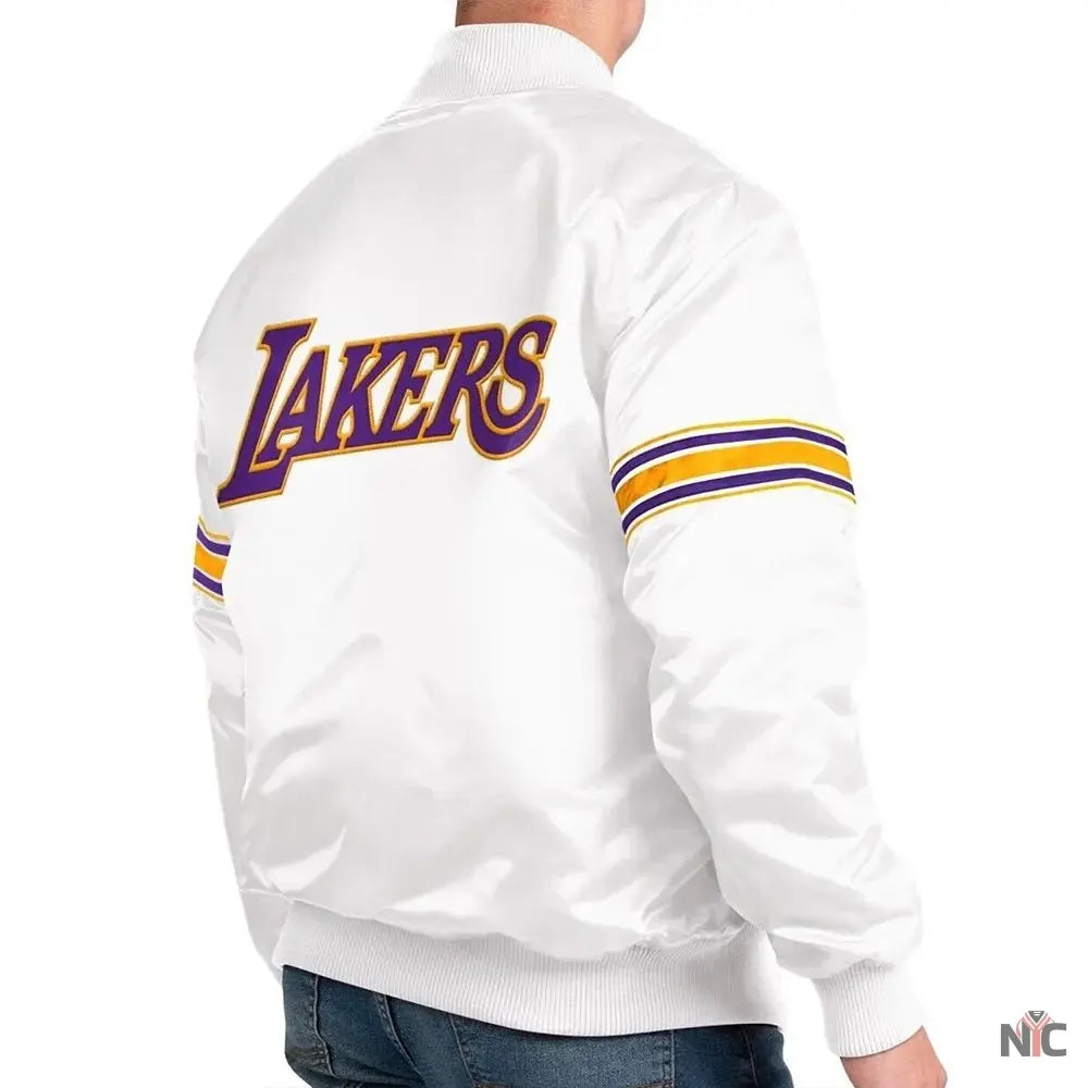 Los Angeles Lakers Power Forward White Satin Varsity Jacket NYC Jackets