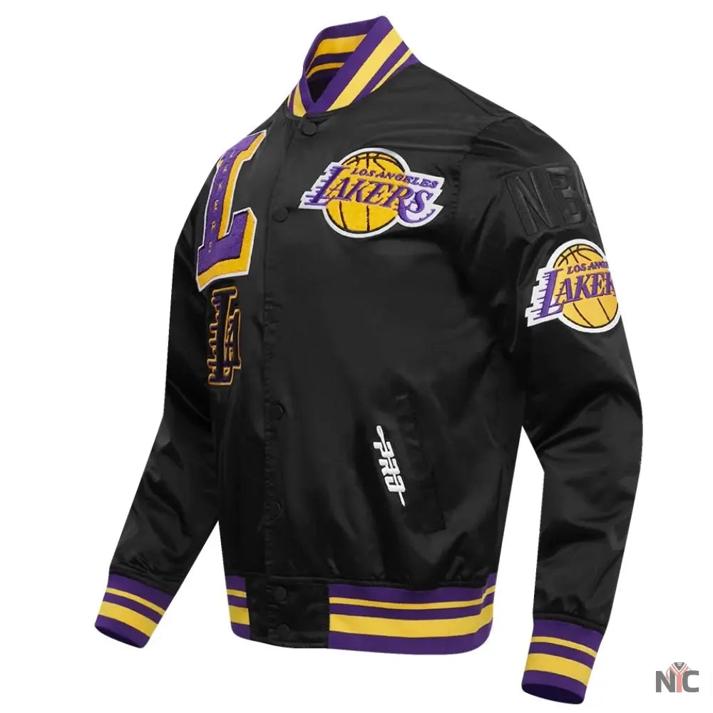 Los Angeles Lakers Pro Standard Mash Up Black Satin Jacket NYC Jackets