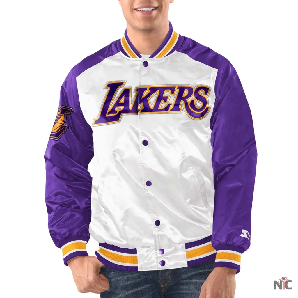 Los Angeles Lakers Renegade White & Purple Satin Jacket NYC Jackets