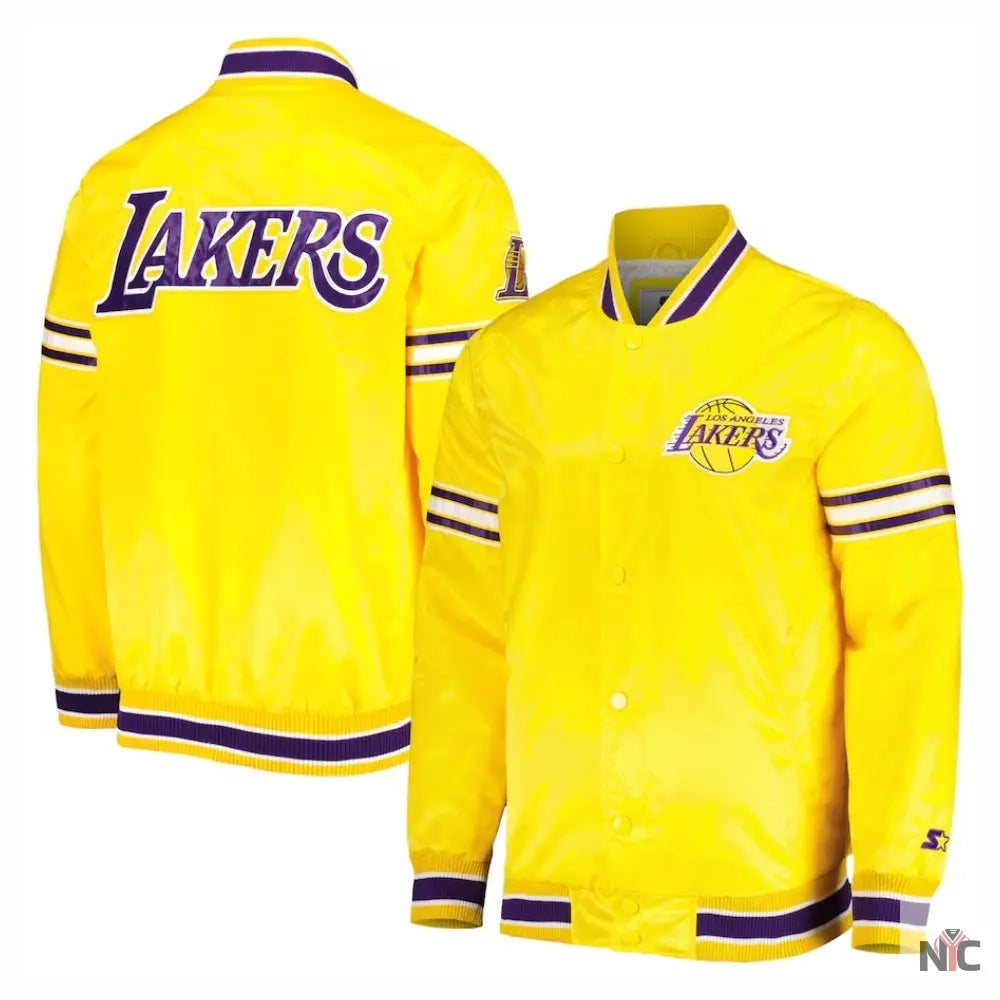 Los Angeles Lakers Slider Yellow Satin Varsity Jacket NYC Jackets