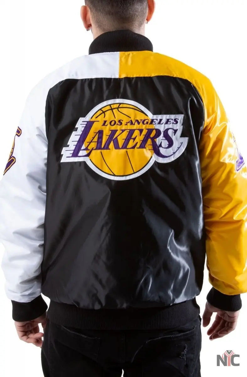 Los Angeles Lakers Tri-Color Varsity Satin Jacket NYC Jackets