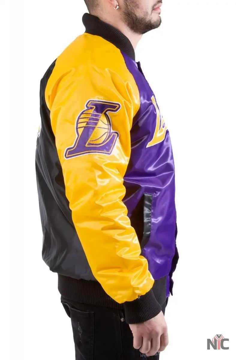 Los Angeles Lakers Tri-Color Varsity Satin Jacket NYC Jackets