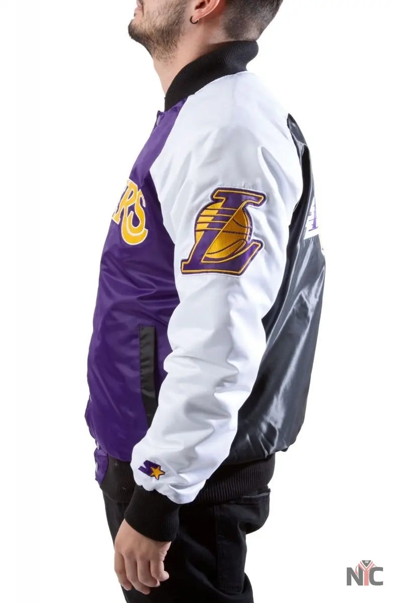 Los Angeles Lakers Tri-Color Varsity Satin Jacket NYC Jackets