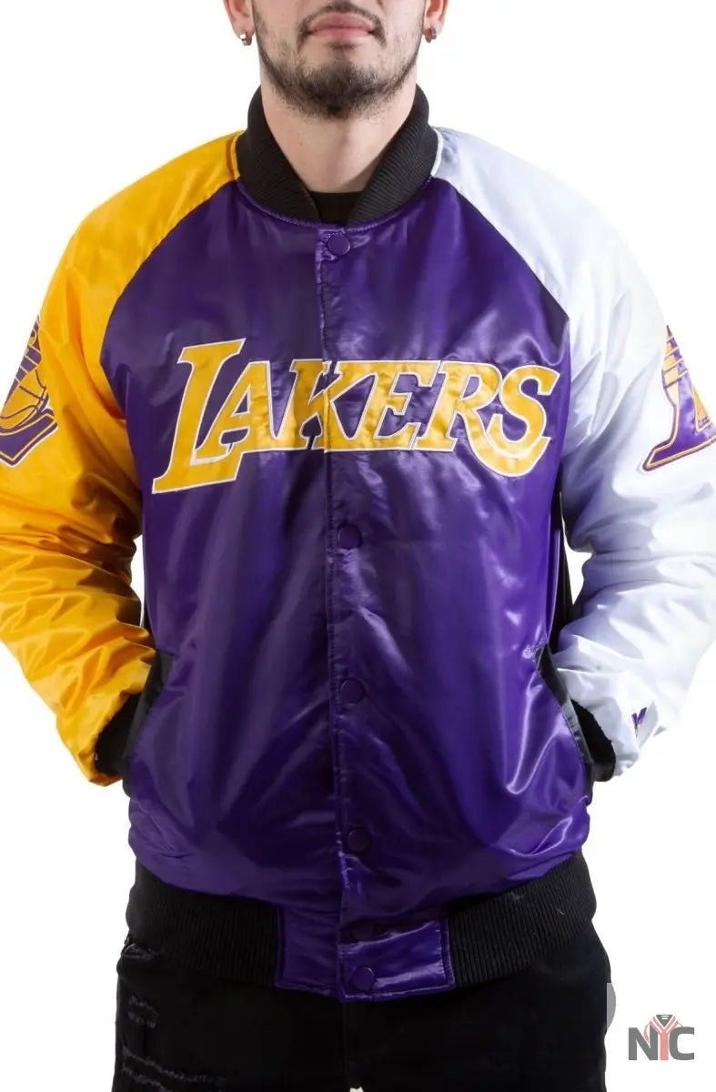 Los Angeles Lakers Tri-Color Varsity Satin Jacket NYC Jackets