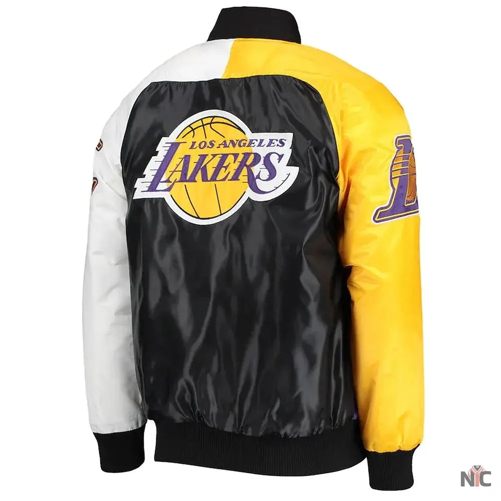 Los Angeles Lakers Tricolor Satin Varsity Jacket NYC Jackets