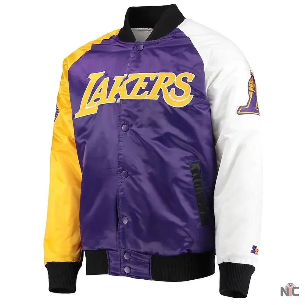 Los Angeles Lakers Tricolor Satin Varsity Jacket NYC Jackets