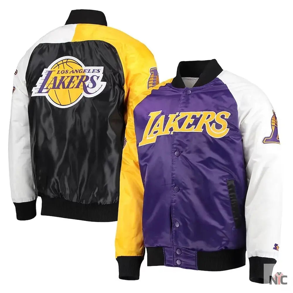 Los Angeles Lakers Tricolor Satin Varsity Jacket NYC Jackets