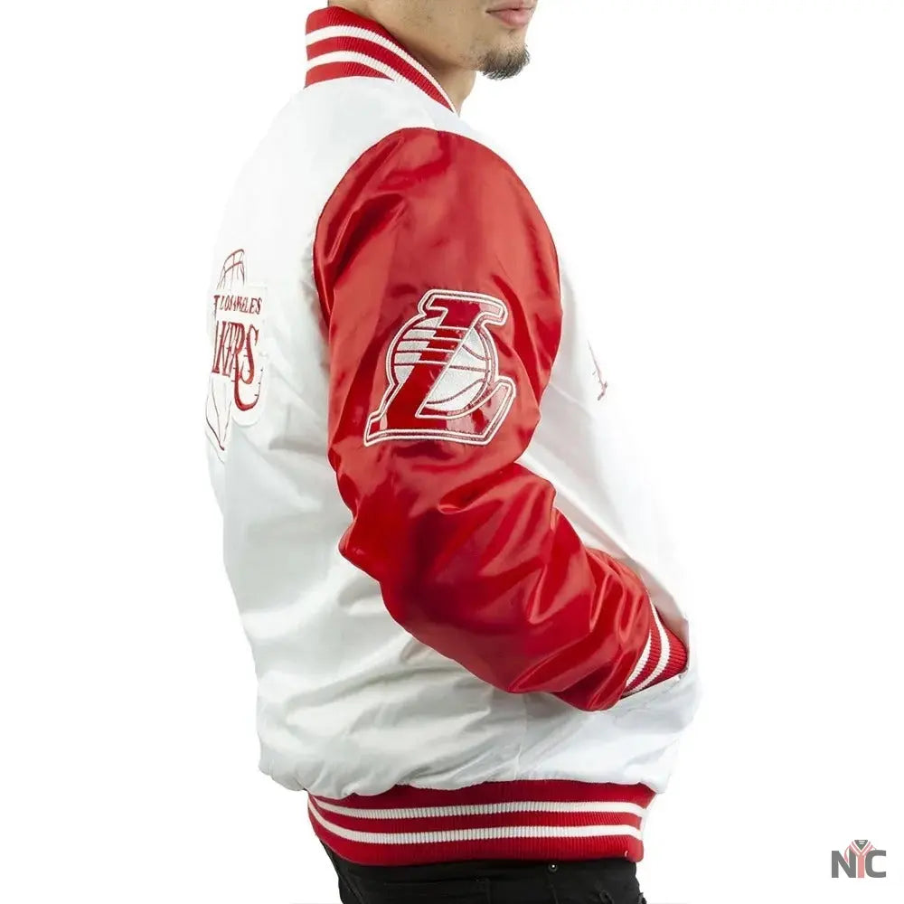 Los Angeles Lakers White And Red Satin Jacket NYC Jackets