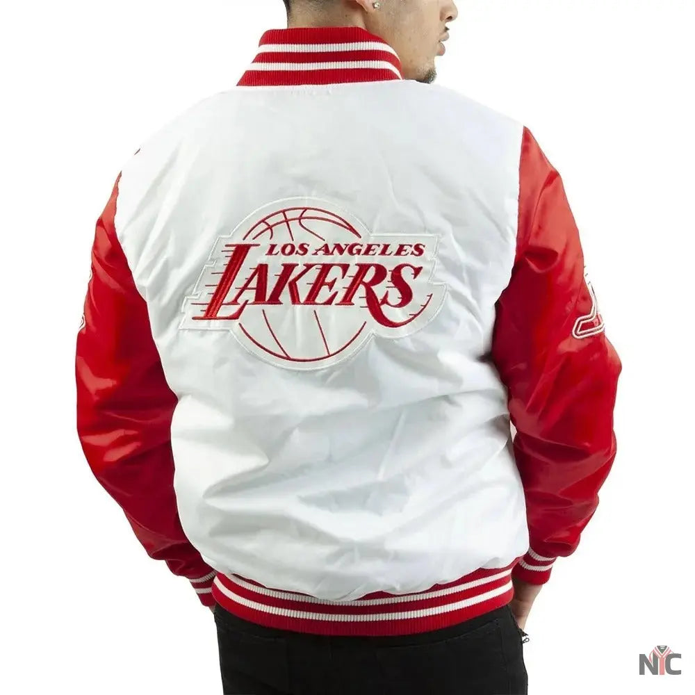Los Angeles Lakers White And Red Satin Jacket NYC Jackets