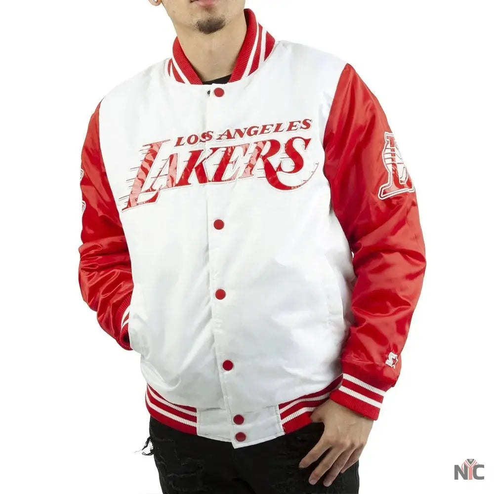 Los Angeles Lakers White And Red Satin Jacket NYC Jackets