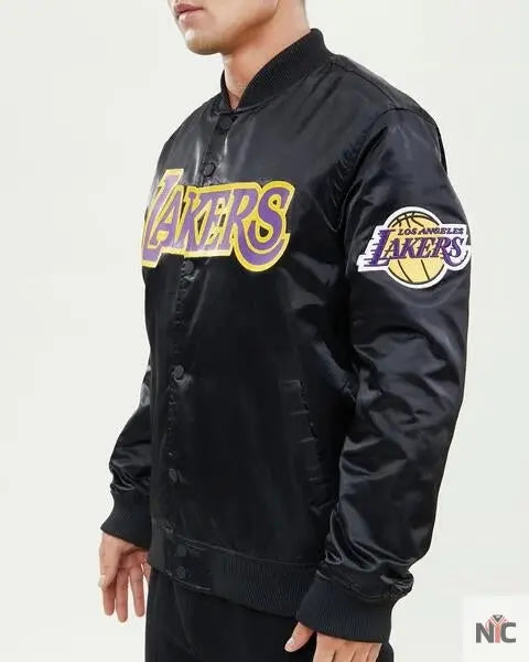 Los Angeles Lakers Wordmark Black Satin Jacket NYC Jackets
