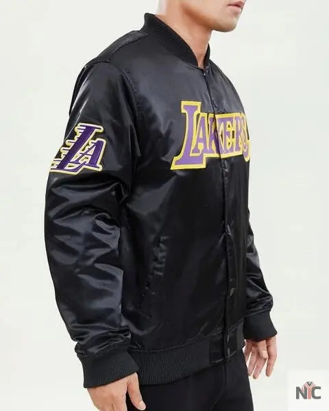 Los Angeles Lakers Wordmark Black Satin Jacket NYC Jackets