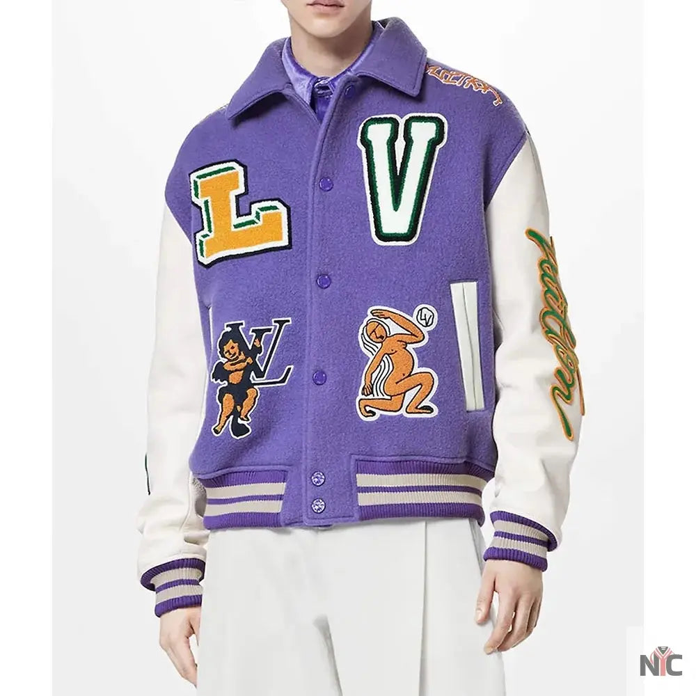 Louis Vuitton Purple and White Varsity Jacket NYC Jackets