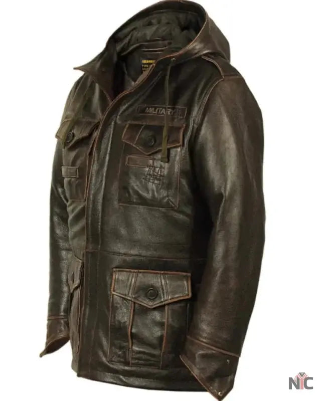 M-65 Cap Brown Field Leather Military Jacket NYC Jackets