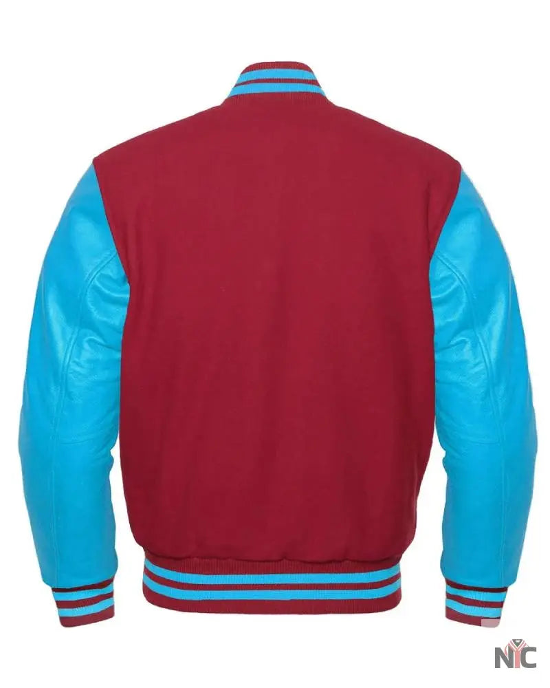 Maroon And Blue Varsity Letterman Jacket NYC Jackets