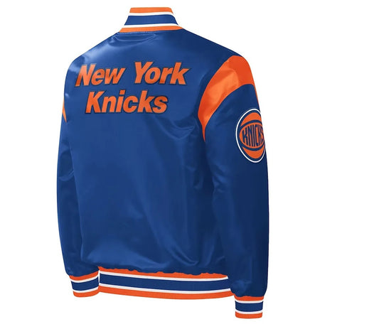 NY Knicks Force Play Varsity Blue Satin Jacket