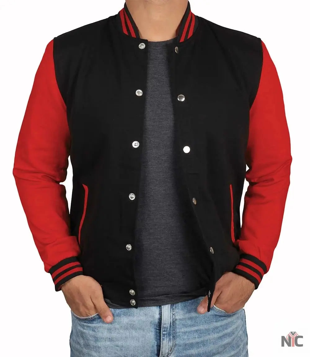 Men Baseball Red and Black Varsity Jacket NYC Jackets