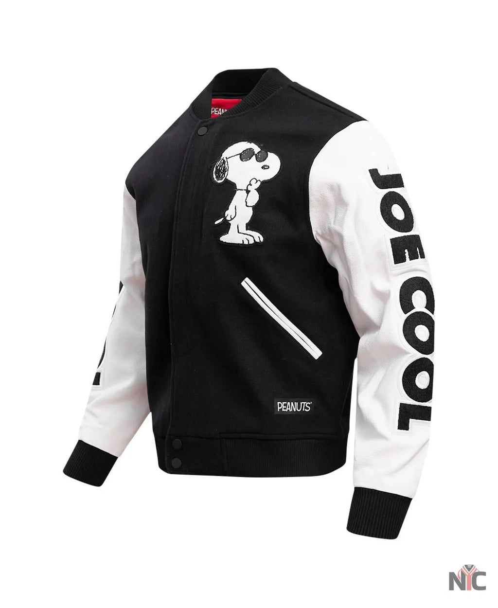 Men’s Black Peanuts Snoopy Joe Cool Full-zip Varsity Jacket NYC Jackets