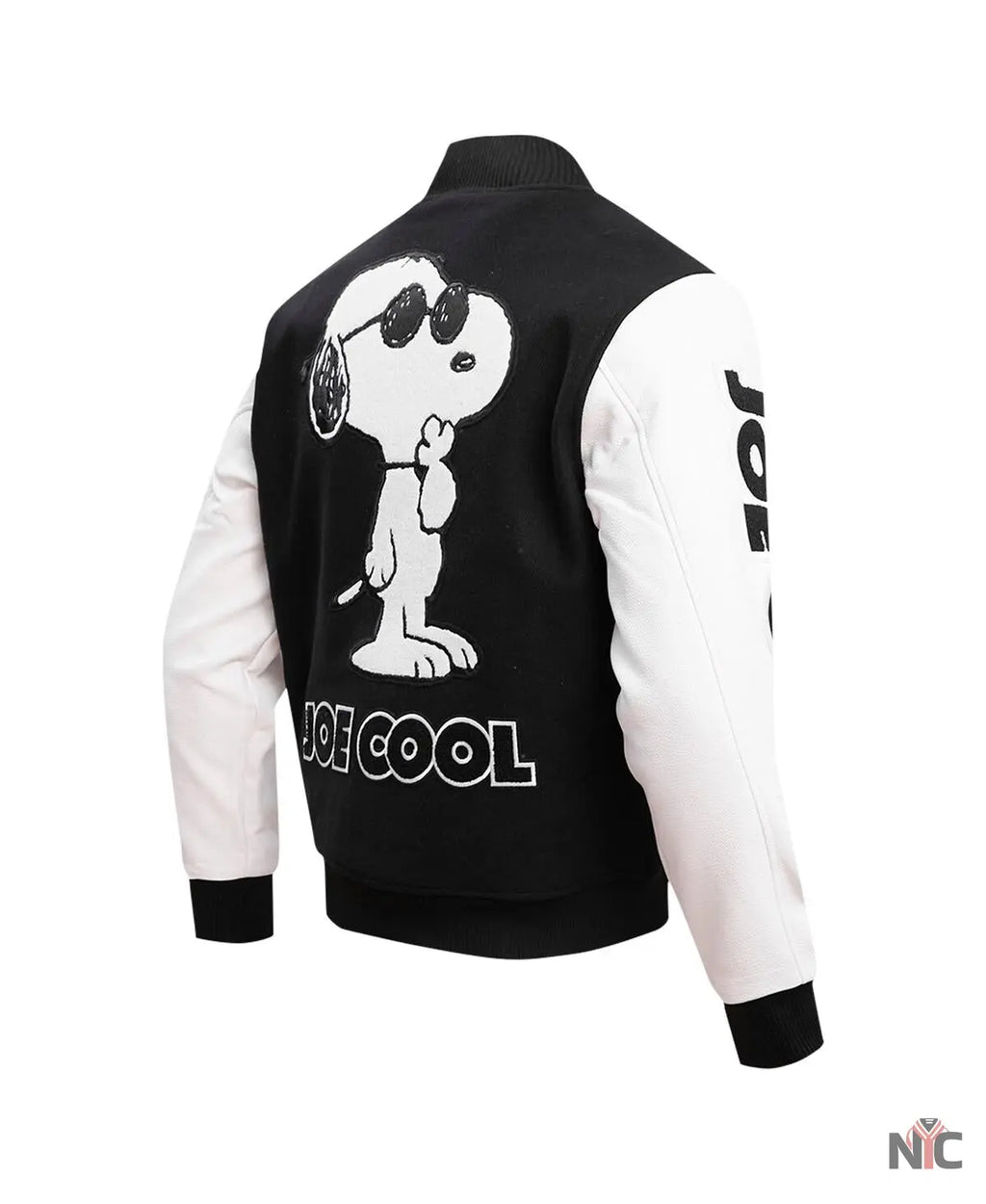 Men’s Black Peanuts Snoopy Joe Cool Full-zip Varsity Jacket NYC Jackets