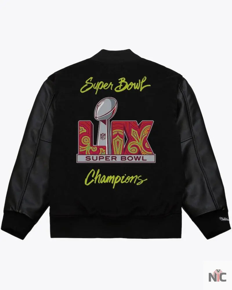 Men’s Black Philadelphia Eagles Super Bowl LIX Champions Full-Snap Varsity Jacket NYC Jackets